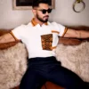 White and orange designer cotton half sleeve premium t shirt