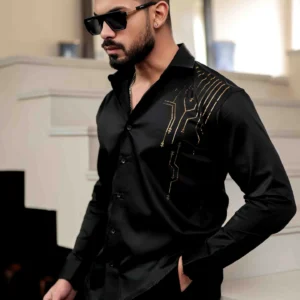 Black club wear satin cotton party shirt
