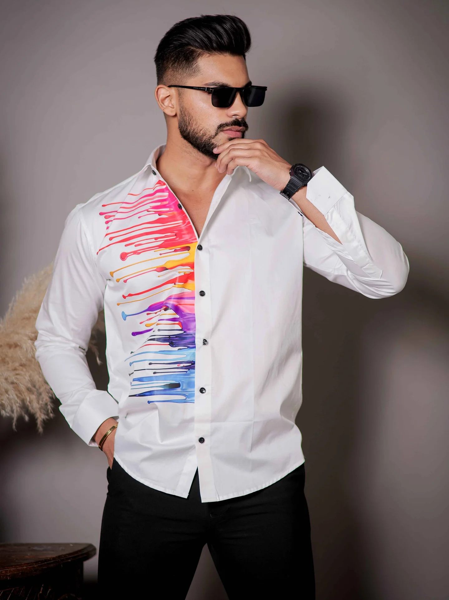 White club wear printed satin cotton shirt
