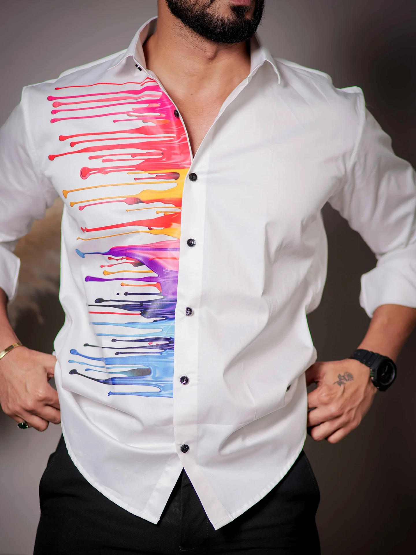 White club wear printed satin cotton shirt - Image 3
