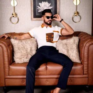 Alternative view of White and orange designer cotton half sleeve premium t shirt