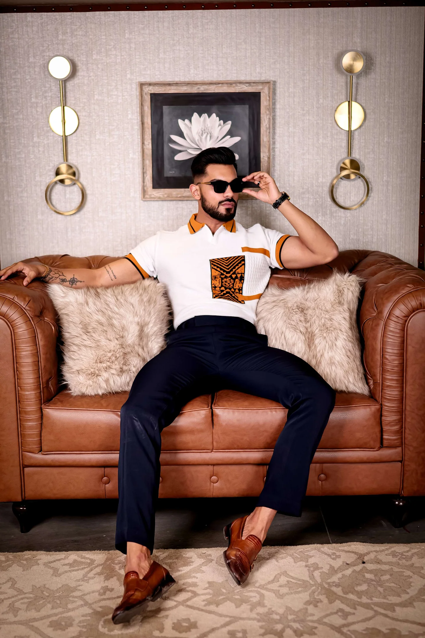 White and orange designer cotton half sleeve premium t shirt - Image 2