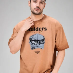 acidwash raider mustard half sleeve t-shirt